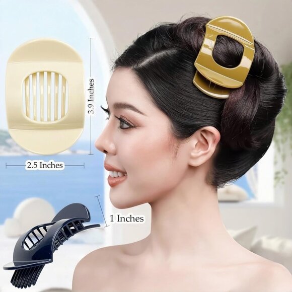 6PCS Flat Hair Claws Curved Clips Strong Hold No Slip for Thick Thin Hair - Picture 2 of 5